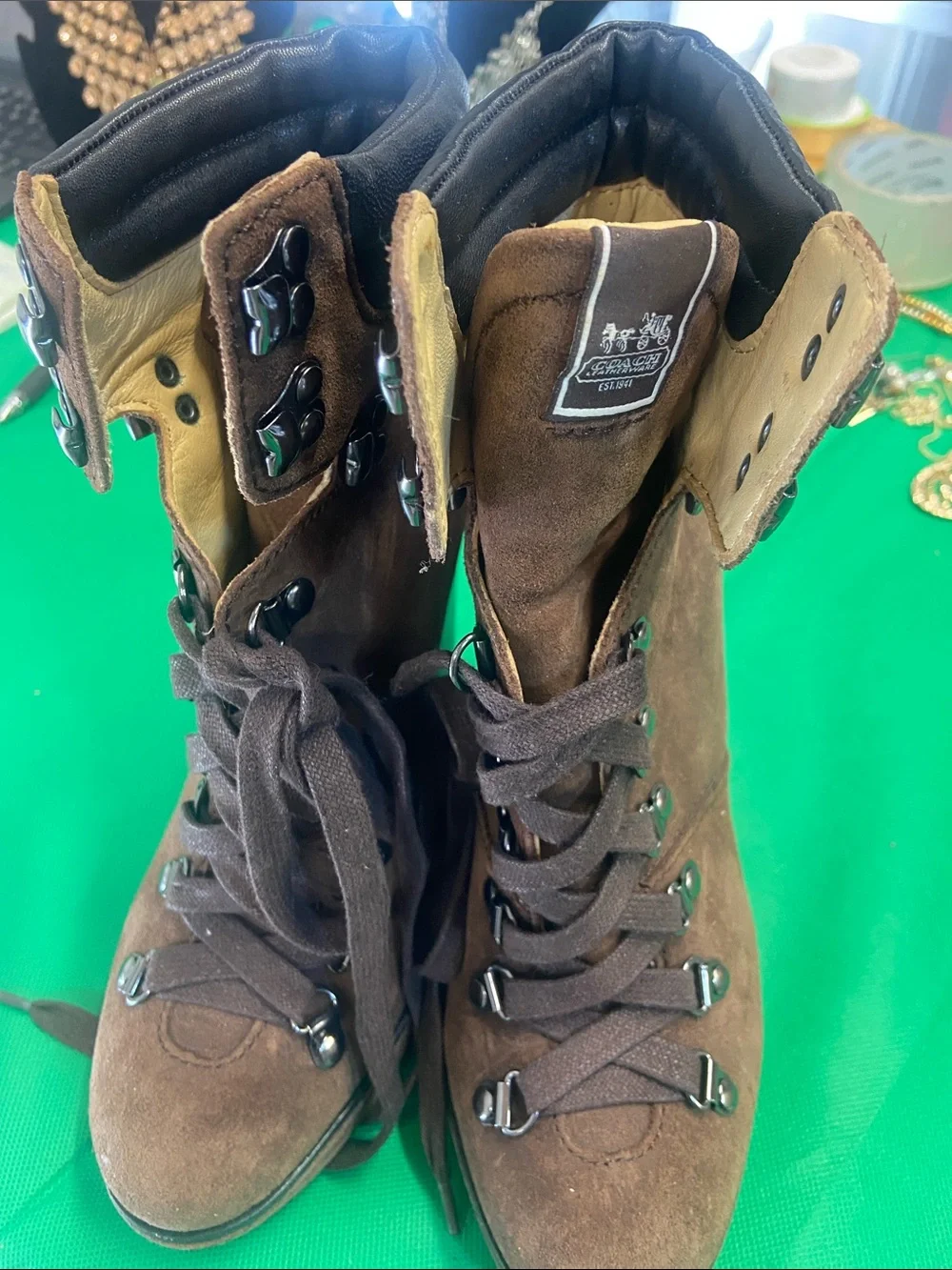 Gorgeous Coach Chocolate  Brown Suede Lace-Up Block Heel Boot